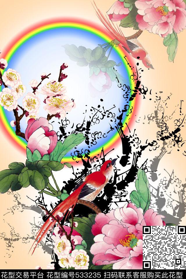 中国风花卉国画数码印花华亿平台下载（图片编号: 533235） - 瓦栏（Walan）