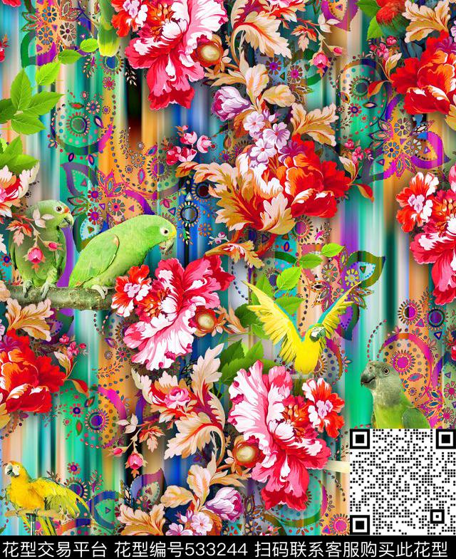 时尚绚丽抽象数码印花华亿平台下载（图片编号: 533244） - 瓦栏（Walan）