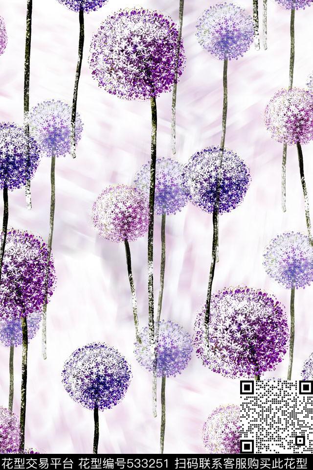 清新L.D~手绘蒲公英数码印花华亿平台下载（图片编号: 533251） - 瓦栏（Walan）