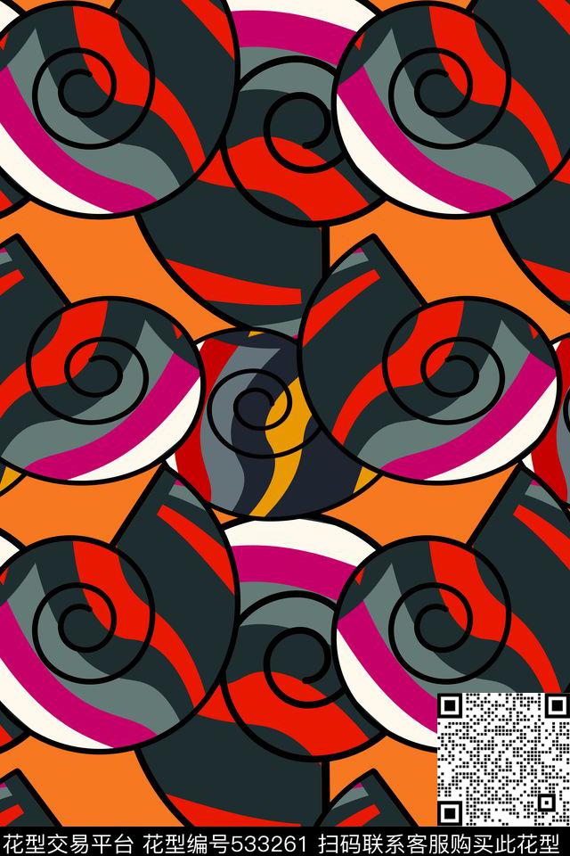 线条螺旋色彩传统印花华亿平台下载（图片编号: 533261） - 瓦栏（Walan）