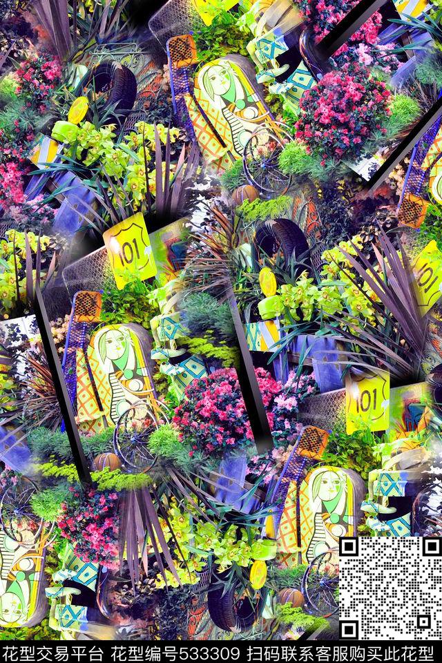 田园花草女孩数码印花华亿平台下载（图片编号: 533309） - 瓦栏（Walan）