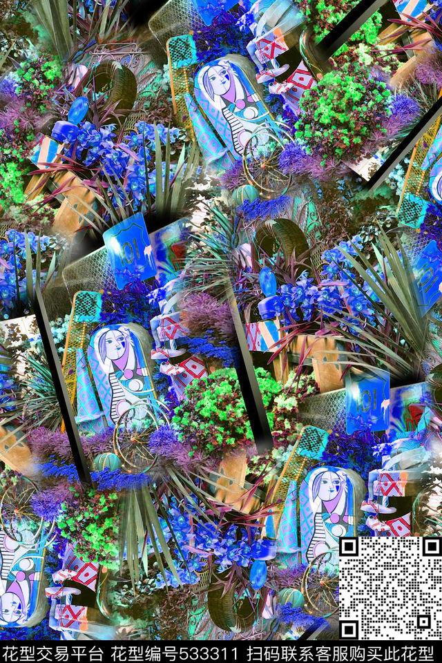 田园花草女孩数码印花华亿平台下载（图片编号: 533311） - 瓦栏（Walan）
