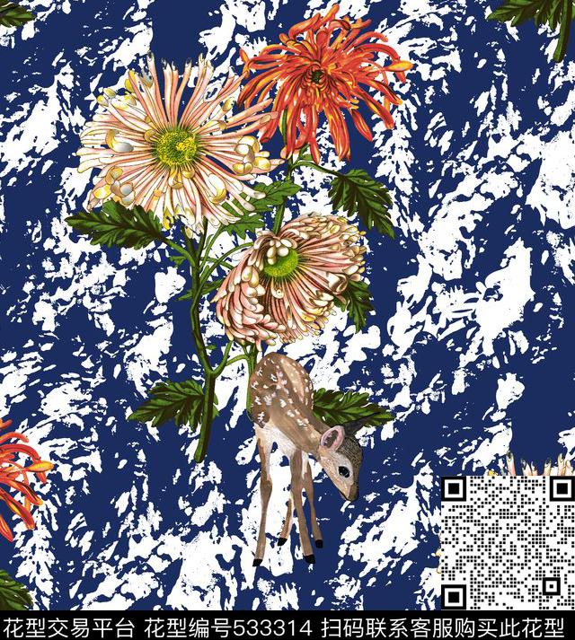 抽象草地菊花数码印花华亿平台下载（图片编号: 533314） - 瓦栏（Walan）