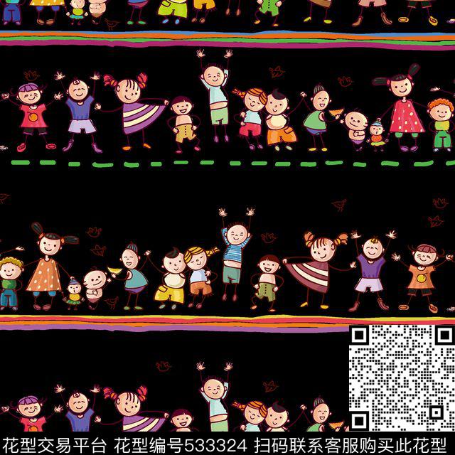 抽象趣味小孩插画数码印花华亿平台下载（图片编号: 533324） - 瓦栏（Walan）