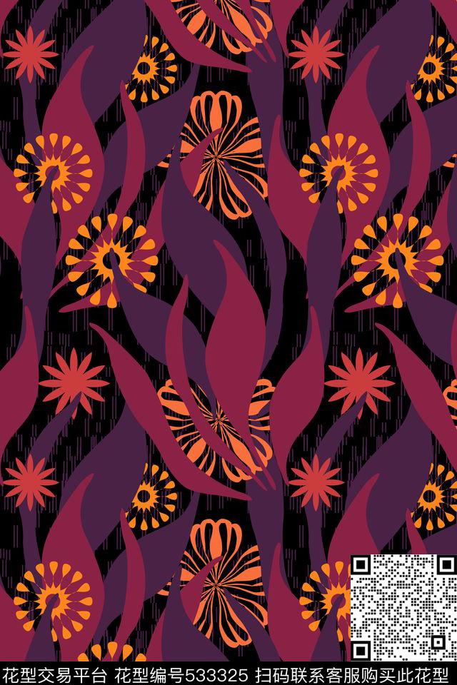 潮流符号花朵传统印花华亿平台下载（图片编号: 533325） - 瓦栏（Walan）