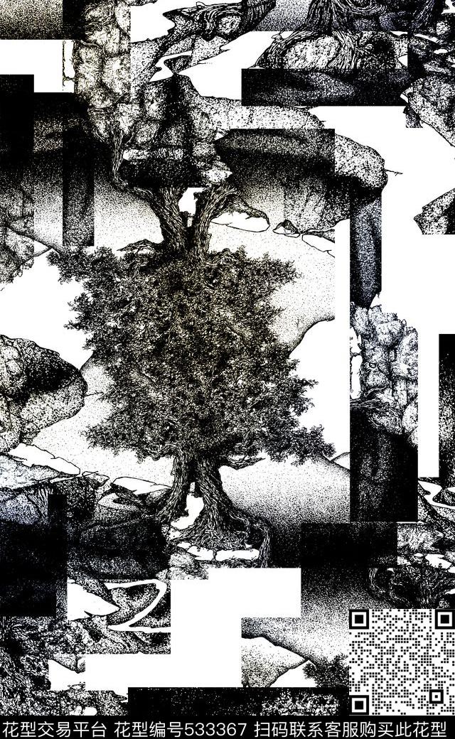 窗帘布黑白花卉家纺数码印花华亿平台下载（图片编号: 533367） - 瓦栏（Walan）