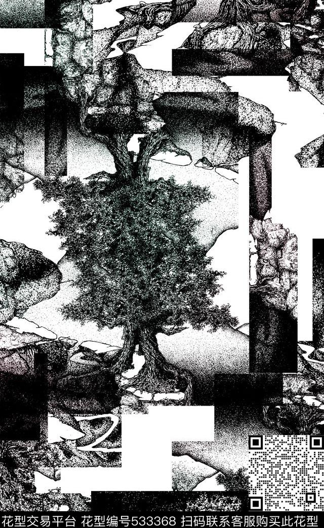 黑白花卉沙发布家纺数码印花华亿平台下载（图片编号: 533368） - 瓦栏（Walan）