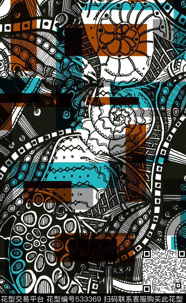 黑白复古家纺数码印花华亿平台下载（图片编号: 533369） - 瓦栏（Walan）