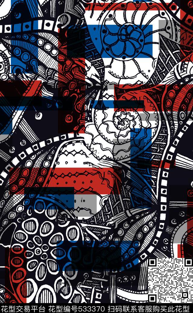 窗帘布复古黑白数码印花华亿平台下载（图片编号: 533370） - 瓦栏（Walan）