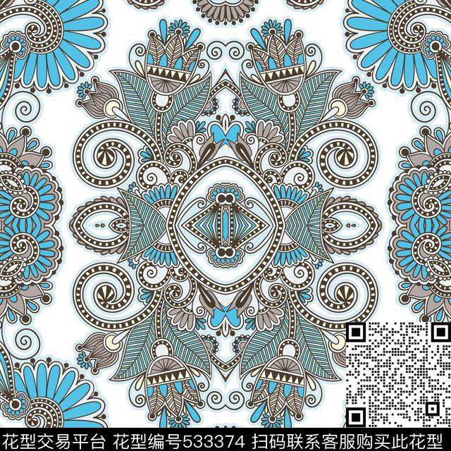 抽象艺术线条几何传统印花华亿平台下载（图片编号: 533374） - 瓦栏（Walan）