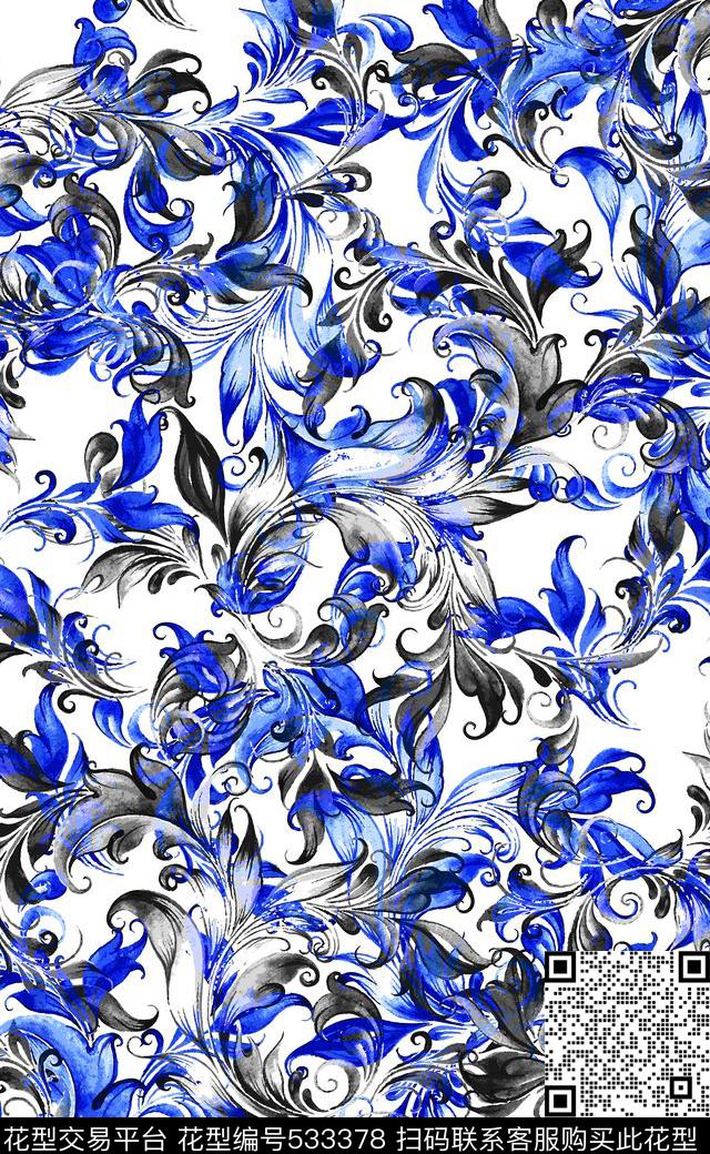 中国风青花瓷民族风传统印花华亿平台下载（图片编号: 533378） - 瓦栏（Walan）