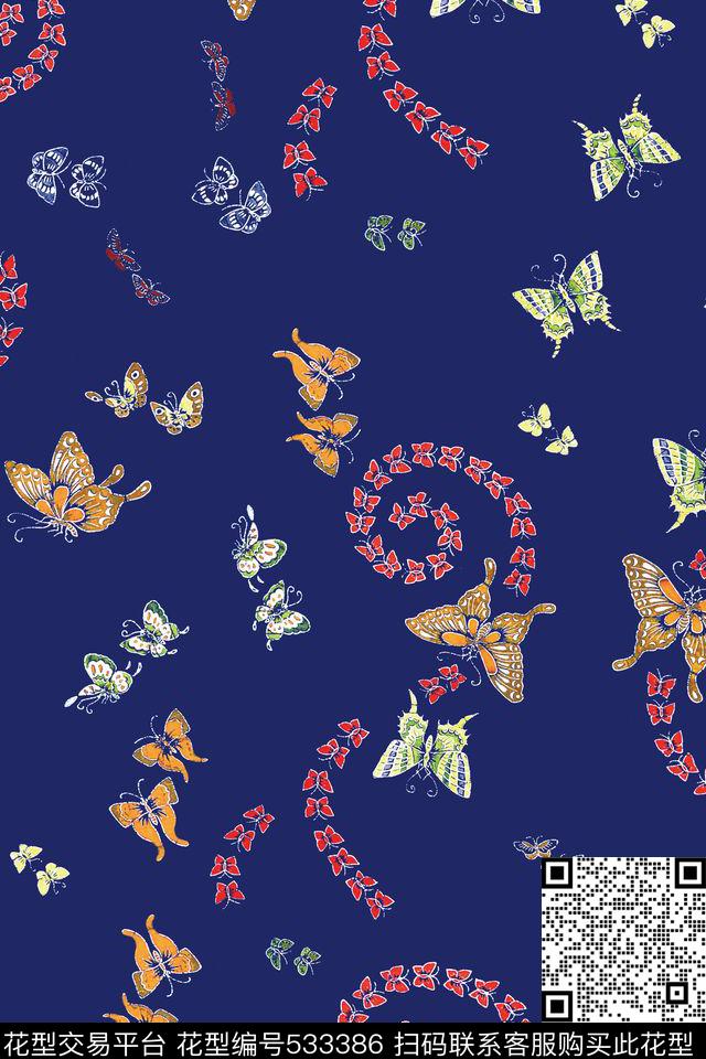 蝴蝶纯色底简约数码印花华亿平台下载（图片编号: 533386） - 瓦栏（Walan）