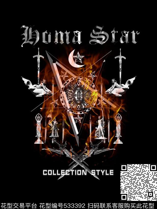 复古图腾雕塑数码印花华亿平台下载（图片编号: 533392） - 瓦栏（Walan）