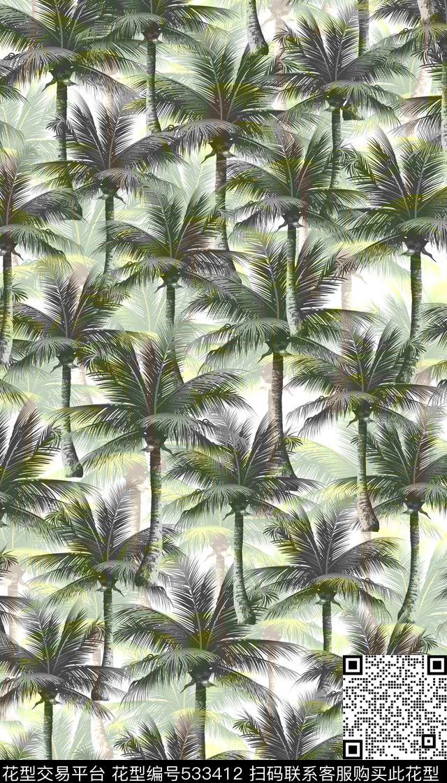 热带风情休闲椰树数码印花华亿平台下载（图片编号: 533412） - 瓦栏（Walan）
