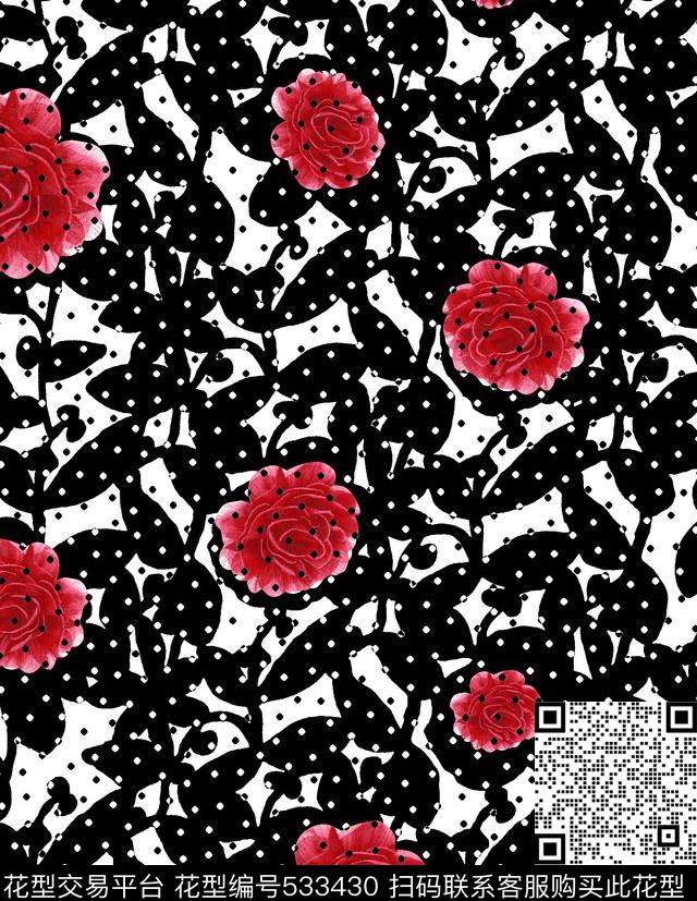 波点纹理抽象花卉数码印花华亿平台下载（图片编号: 533430） - 瓦栏（Walan）