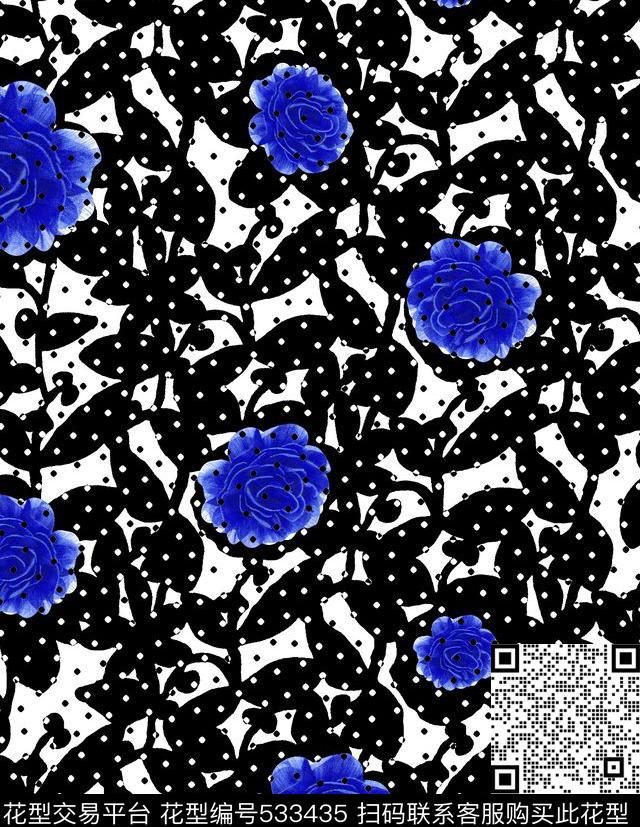波点纹理抽象花卉数码印花华亿平台下载（图片编号: 533435） - 瓦栏（Walan）