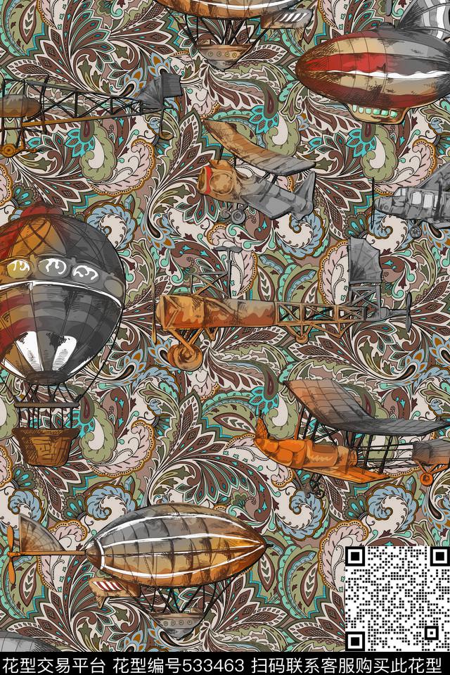 里布飞机气球数码印花华亿平台下载（图片编号: 533463） - 瓦栏（Walan）