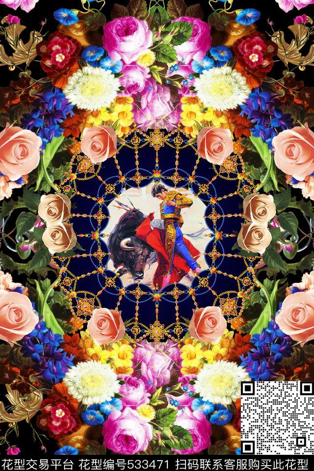 定位图案大牌女装复古油画花卉欧式复古花边油画民族纹样欧式复古数码印花华亿平台下载（图片编号: 533471） - 瓦栏（Walan）