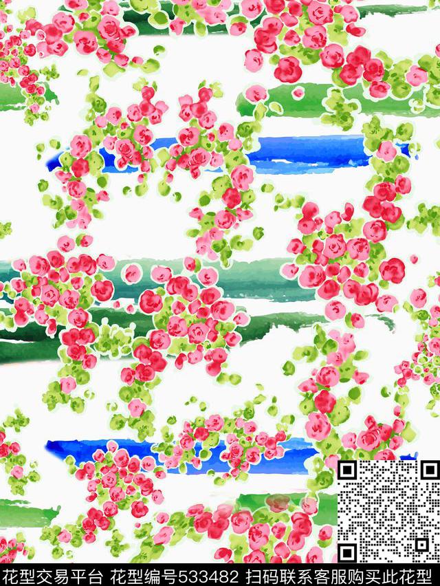 清爽流行时尚水彩果实服装家纺窗帘丝巾水彩果实流行时尚数码印花华亿平台下载（图片编号: 533482） - 瓦栏（Walan）