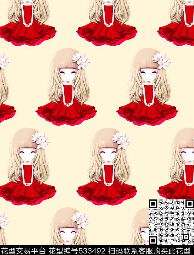 卡通小女孩手绘女孩数码印花华亿平台下载（图片编号: 533492） - 瓦栏（Walan）