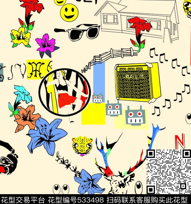 卡通音符字母创意卡通传统印花华亿平台下载（图片编号: 533498） - 瓦栏（Walan）