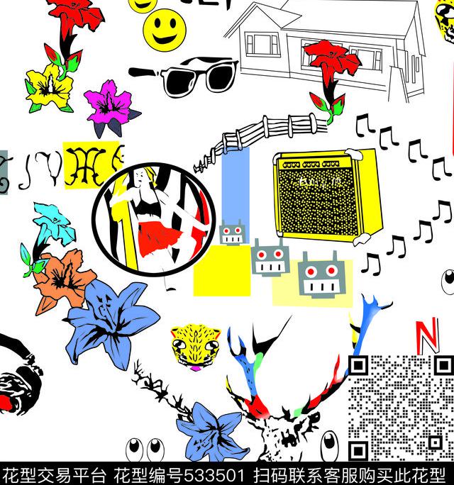 卡通音符字母创意卡通传统印花华亿平台下载（图片编号: 533501） - 瓦栏（Walan）