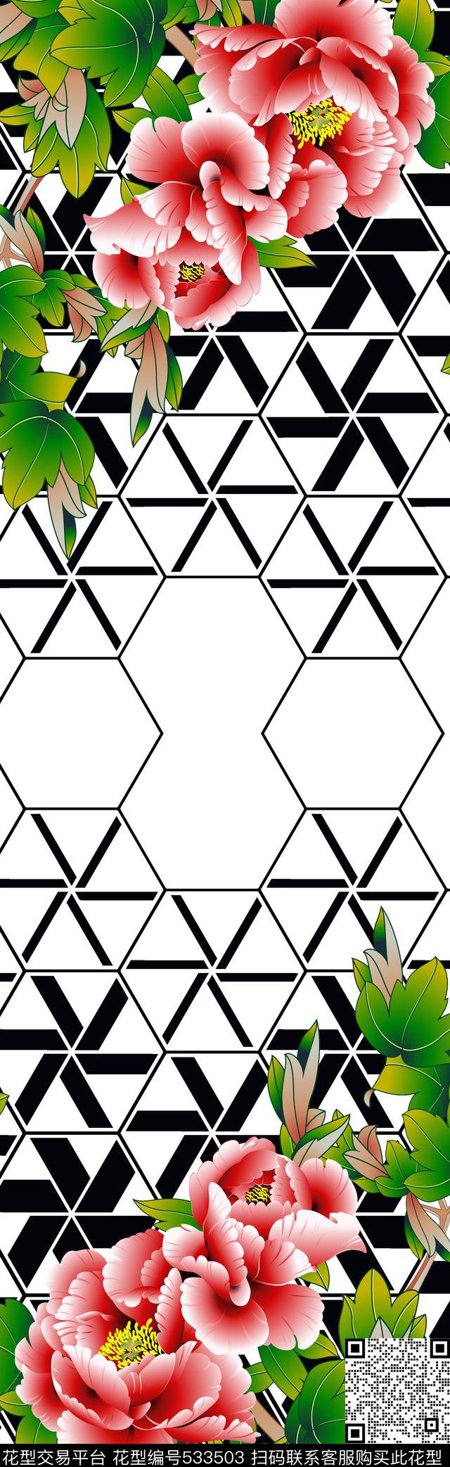 时尚女装定位牡丹花女装定位牡丹花科幻图数码印花华亿平台下载（图片编号: 533503） - 瓦栏（Walan）