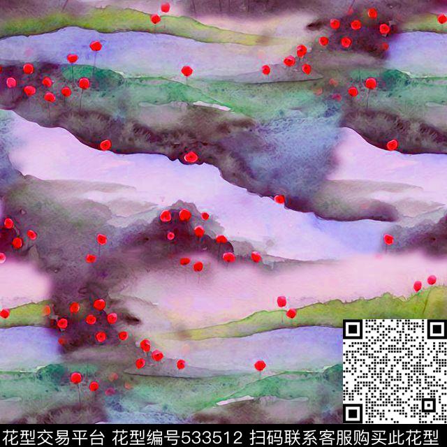 中国风花卉水彩数码印花华亿平台下载（图片编号: 533512） - 瓦栏（Walan）