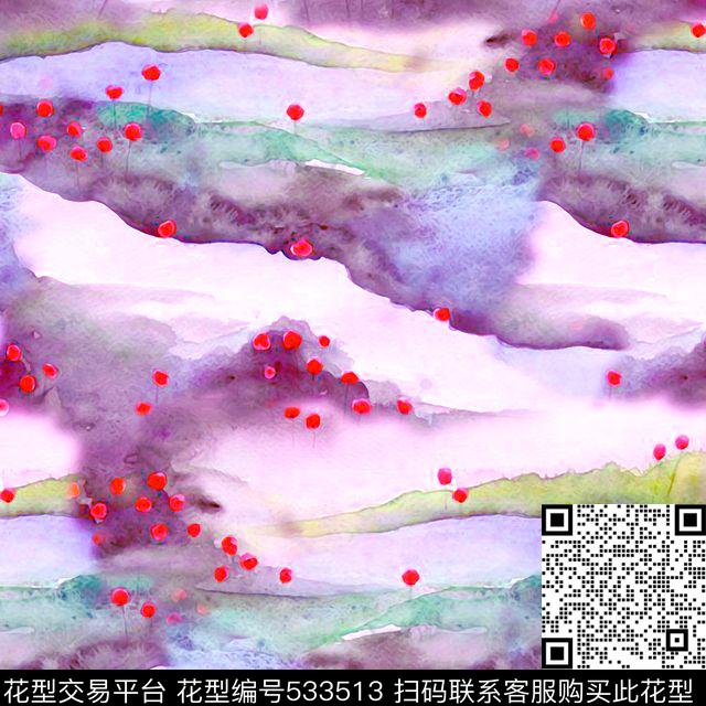 中国风花卉水彩数码印花华亿平台下载（图片编号: 533513） - 瓦栏（Walan）