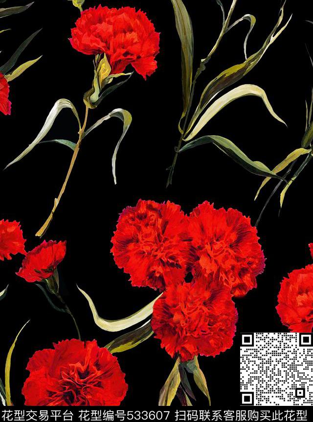 欧美时尚花卉红色大花女装连衣裙数码印花华亿平台下载（图片编号: 533607） - 瓦栏（Walan）