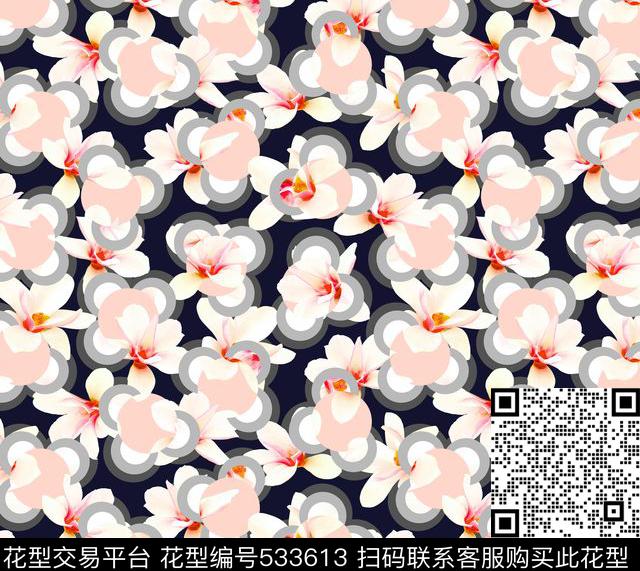 浪漫现代未来感白玉兰波点圆点几何圆圈叠加数码印花华亿平台下载（图片编号: 533613） - 瓦栏（Walan）