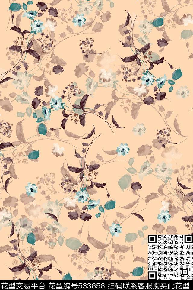 流行时尚水彩小碎花数码印花华亿平台下载（图片编号: 533656） - 瓦栏（Walan）