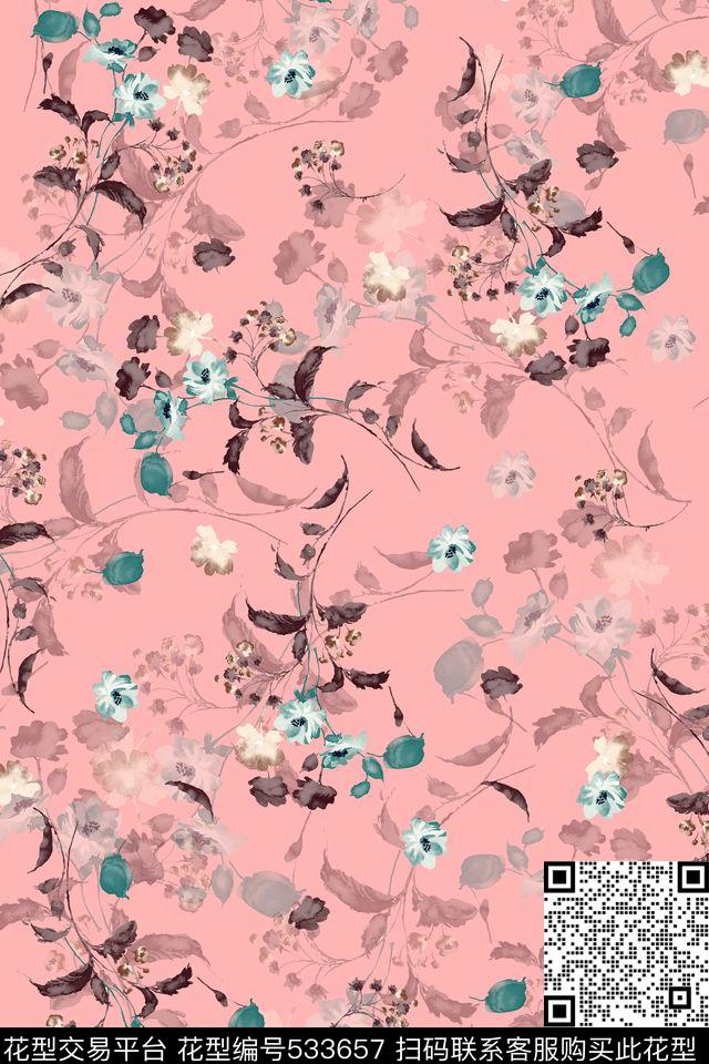 流行时尚水彩小碎花数码印花华亿平台下载（图片编号: 533657） - 瓦栏（Walan）