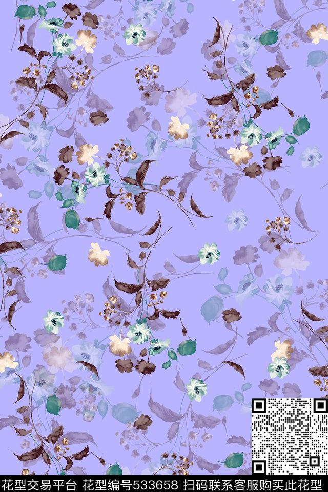 流行时尚水彩小碎花数码印花华亿平台下载（图片编号: 533658） - 瓦栏（Walan）