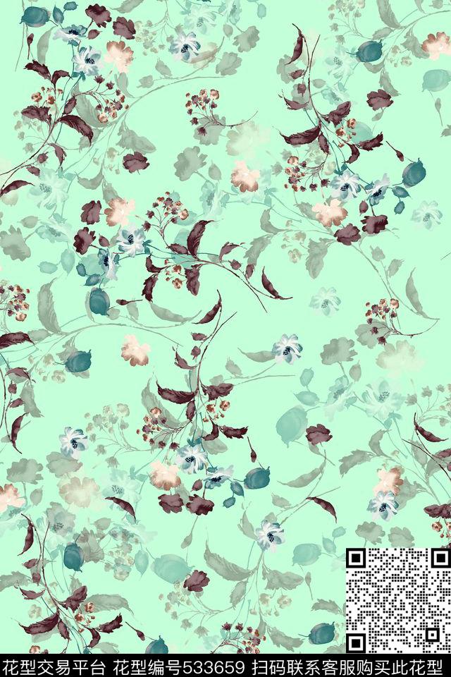 流行时尚水彩小碎花数码印花华亿平台下载（图片编号: 533659） - 瓦栏（Walan）
