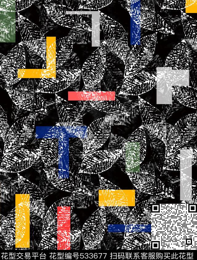 复古树叶几何传统印花华亿平台下载（图片编号: 533677） - 瓦栏（Walan）