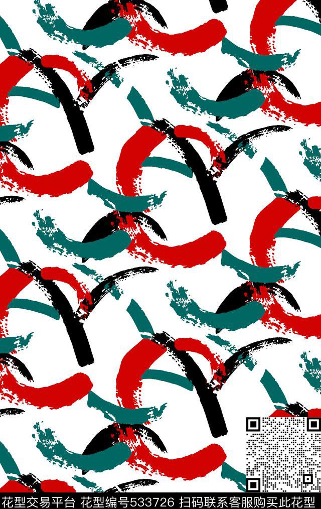 抽象笔刷纹服装传统印花华亿平台下载（图片编号: 533726） - 瓦栏（Walan）