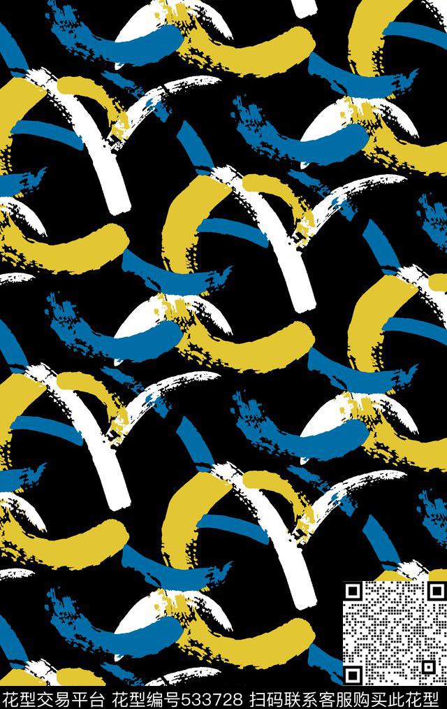 抽象笔刷纹服装传统印花华亿平台下载（图片编号: 533728） - 瓦栏（Walan）