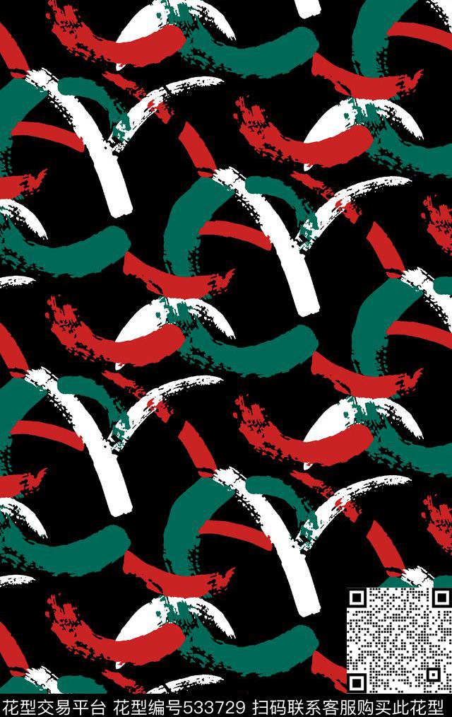 抽象笔刷纹服装传统印花华亿平台下载（图片编号: 533729） - 瓦栏（Walan）