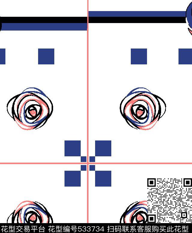 格子花朵几何传统印花华亿平台下载（图片编号: 533734） - 瓦栏（Walan）