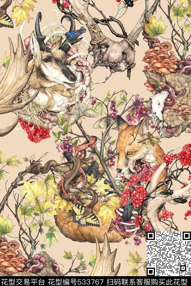 时尚小鹿蘑菇数码印花华亿平台下载（图片编号: 533767） - 瓦栏（Walan）