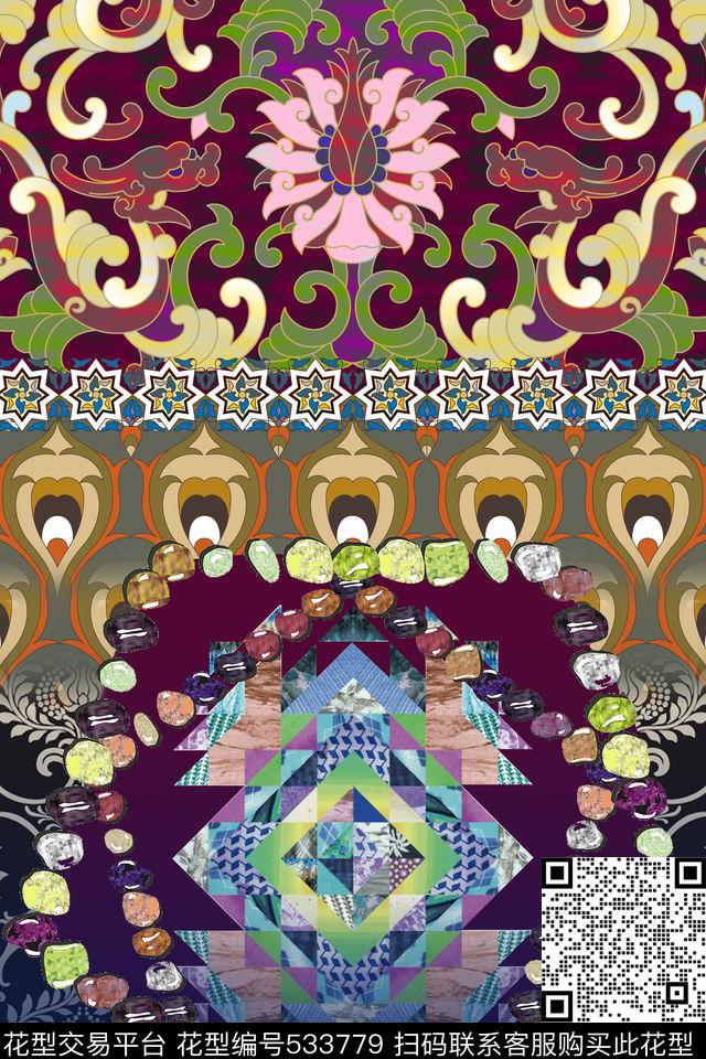 定位几何民族风数码印花华亿平台下载（图片编号: 533779） - 瓦栏（Walan）