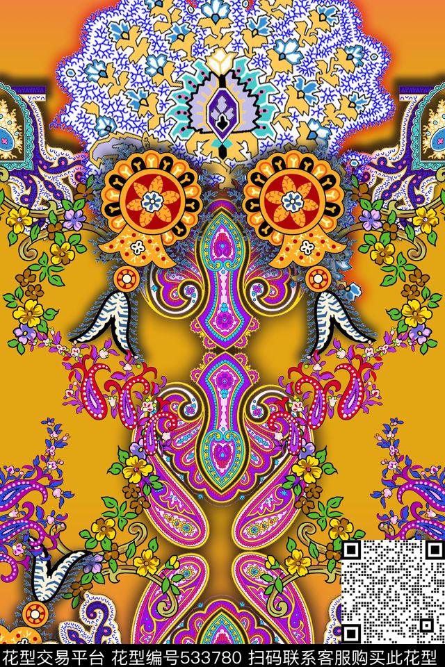 定位几何腰果数码印花华亿平台下载（图片编号: 533780） - 瓦栏（Walan）