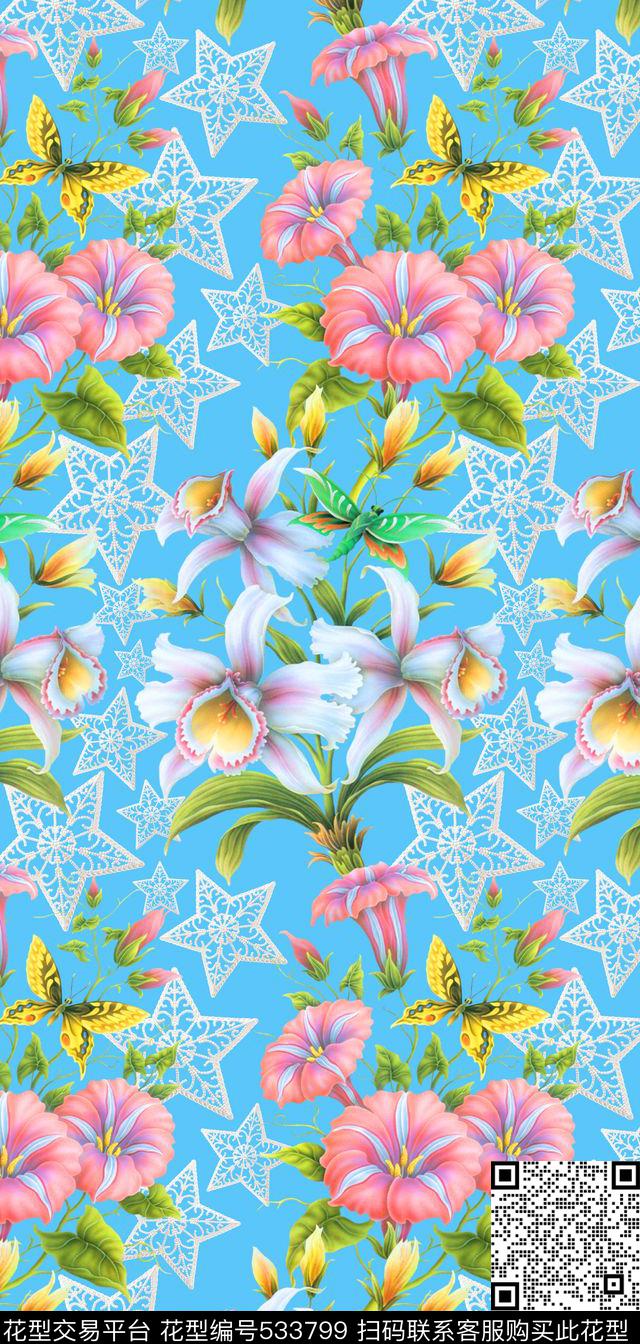 田园风手绘花卉星星密语欧美流行时尚数码印花华亿平台下载（图片编号: 533799） - 瓦栏（Walan）