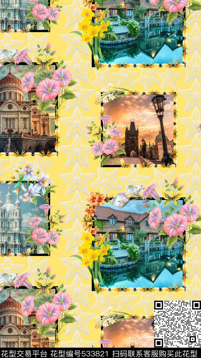 田园风手绘花卉梦想都市欧美流行时尚数码印花华亿平台下载（图片编号: 533821） - 瓦栏（Walan）