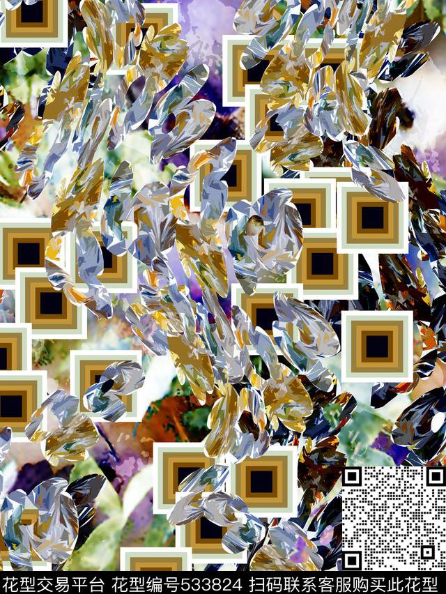 时尚大气抽象元素几何数码印花华亿平台下载（图片编号: 533824） - 瓦栏（Walan）