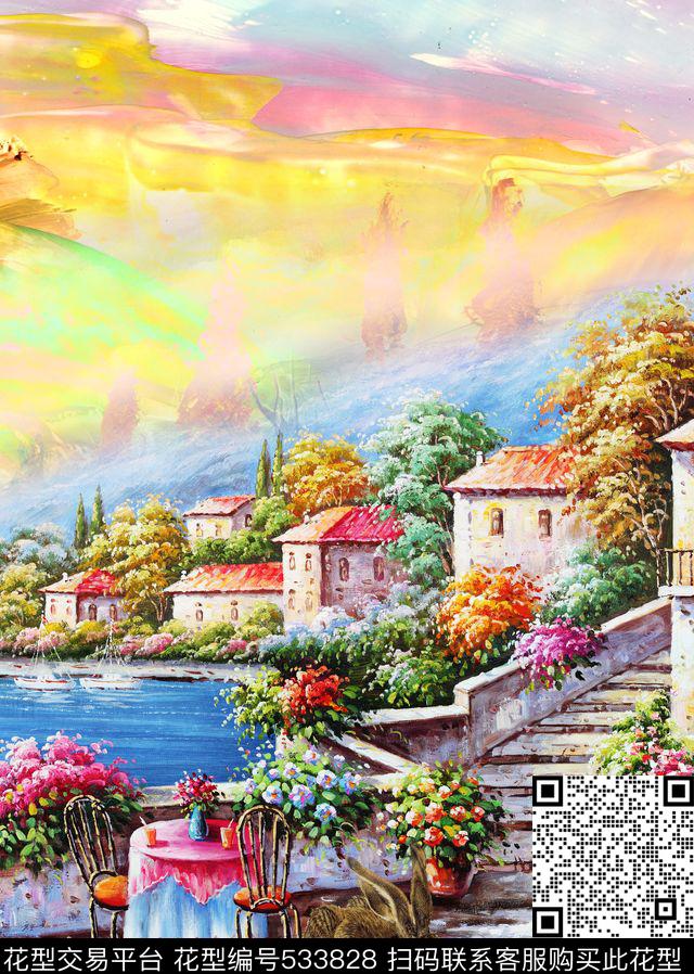 风景女装手绘油画风景数码印花华亿平台下载（图片编号: 533828） - 瓦栏（Walan）