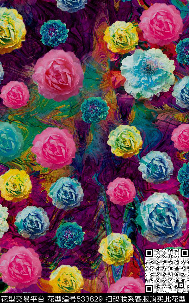 花卉数码华亿平台万紫千红数码印花华亿平台下载（图片编号: 533829） - 瓦栏（Walan）