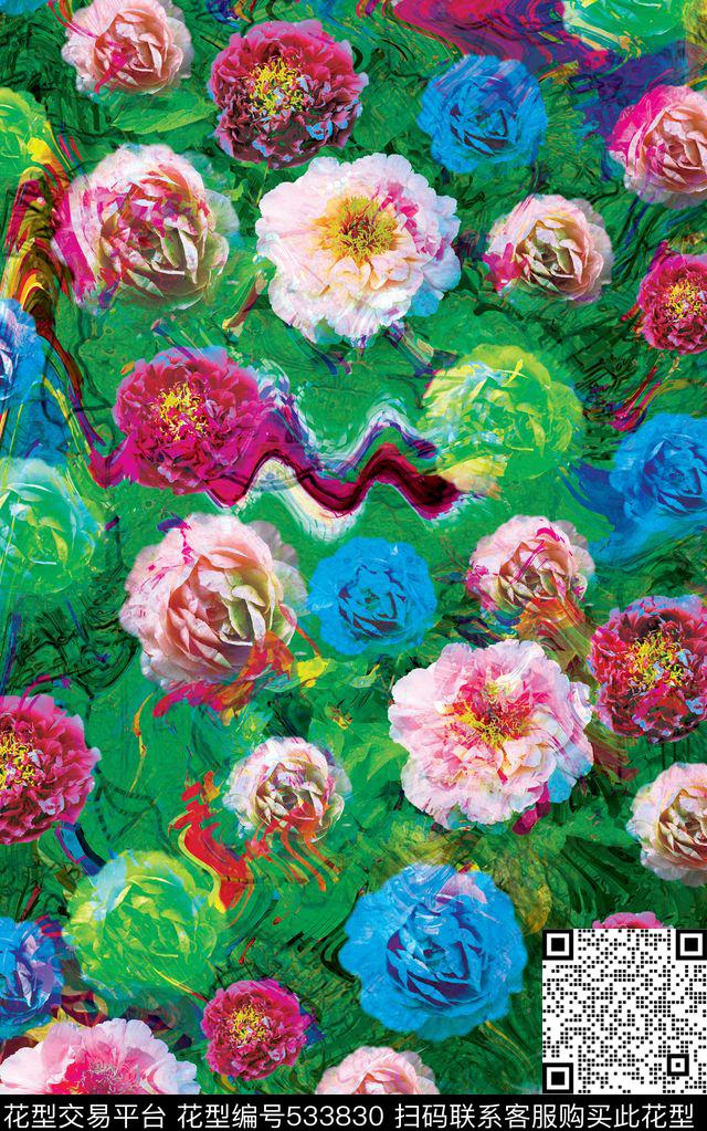 花卉数码华亿平台万紫千红数码印花华亿平台下载（图片编号: 533830） - 瓦栏（Walan）