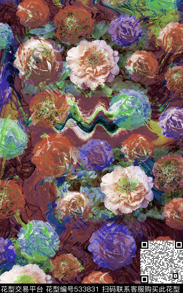 花卉数码华亿平台万紫千红数码印花华亿平台下载（图片编号: 533831） - 瓦栏（Walan）
